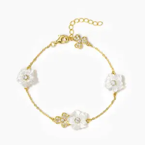 925 Sterling Silver MOP with Orchid Flower Bracelets