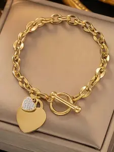 Fashion Heart Stainless Steel Jewelry, Unique OT Buckle Design, Premium Titanium Steel Bracelet for Women, Fade-Resistant Hand Accessory