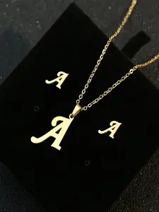 Street Style Letters A-z, Alphabet Charm Jewelry Set As Galentineday Gift, Unisex Casual Necklace & Earring Set for Party & Daily Wear, Fashion Matching Accessory