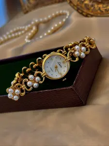 1 piece of French high-end pearl inlaid retro women's round mother-of-pearl dial 30 meters waterproof suitable for daily wear, parties, vacations Fashionable Party Watch, Fashionable Stylish Watch, Fashion Watch Jewelry, Quartz Watch