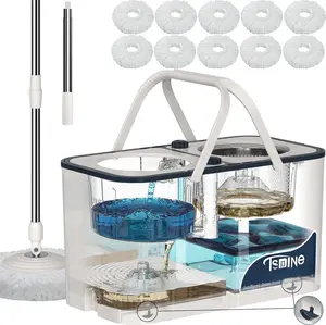 Mop and Bucket with Wringer Set for Home,4-Chamber Spin Mop and Bucket Separate Clean and Dirty Water,Hardwood Floor Mop Household Cleaning Tools with 10 Microfiber Replacement  Refill