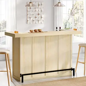 LITTLE TREE 4-Tier Bar Table, 70.9-Inch Large Modern Home Bar Cabinet with Wine Glass Holder and Black Footrest, Liquor Cabinet with Storage Shelves for Kitchen, Dining Room, Living Room, Pub