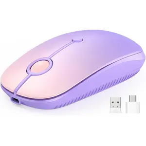 VssoPlor Type C Wireless Mouse, USB C MacBook Wireless Mouse Dual Mode 2.4G Cordless Mice with Nano USB and Type C Receiver Compatible with PC, Laptop, MacBook, ipad-Gradient Purple