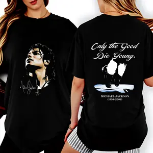 Vintage 100% Cotton Casual T-Shirt, Michael Jackson Portrait Signature & Only The Good Die Young Back Print, Summer Streetwear for Men Women, Gift for Music Lovers # MichaelJackson # biopic # musiclegend # retrotee
