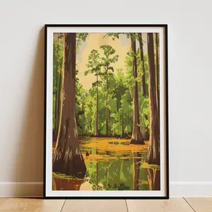 Congaree National Park Poster Vintage Travel Poster Swamp Forest Art Print Mid Century Modern Nature Art Tree Poster