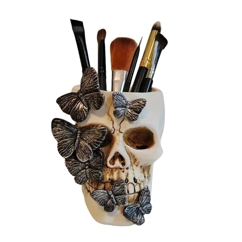 Creative Butterfly Skull Pen Holder! Resin Craft Desk Organizer, Stationery Storage Organizer, Pen Cups, Desk Accessories - Perfect Gift for Halloween & Valentine's Day, Ideal for Study & Office