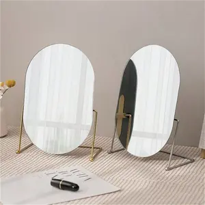 1pc Modern Style Desktop round mirror Dressing Mirror With Stand, Adjustable Mirror, Rotatable High-Definition Vanity Mirror, Bedroom Tabletop Decor,room decor,mirror for room,makeup mirror, Led Lighted Mirror(Gold&Silvery&Black)