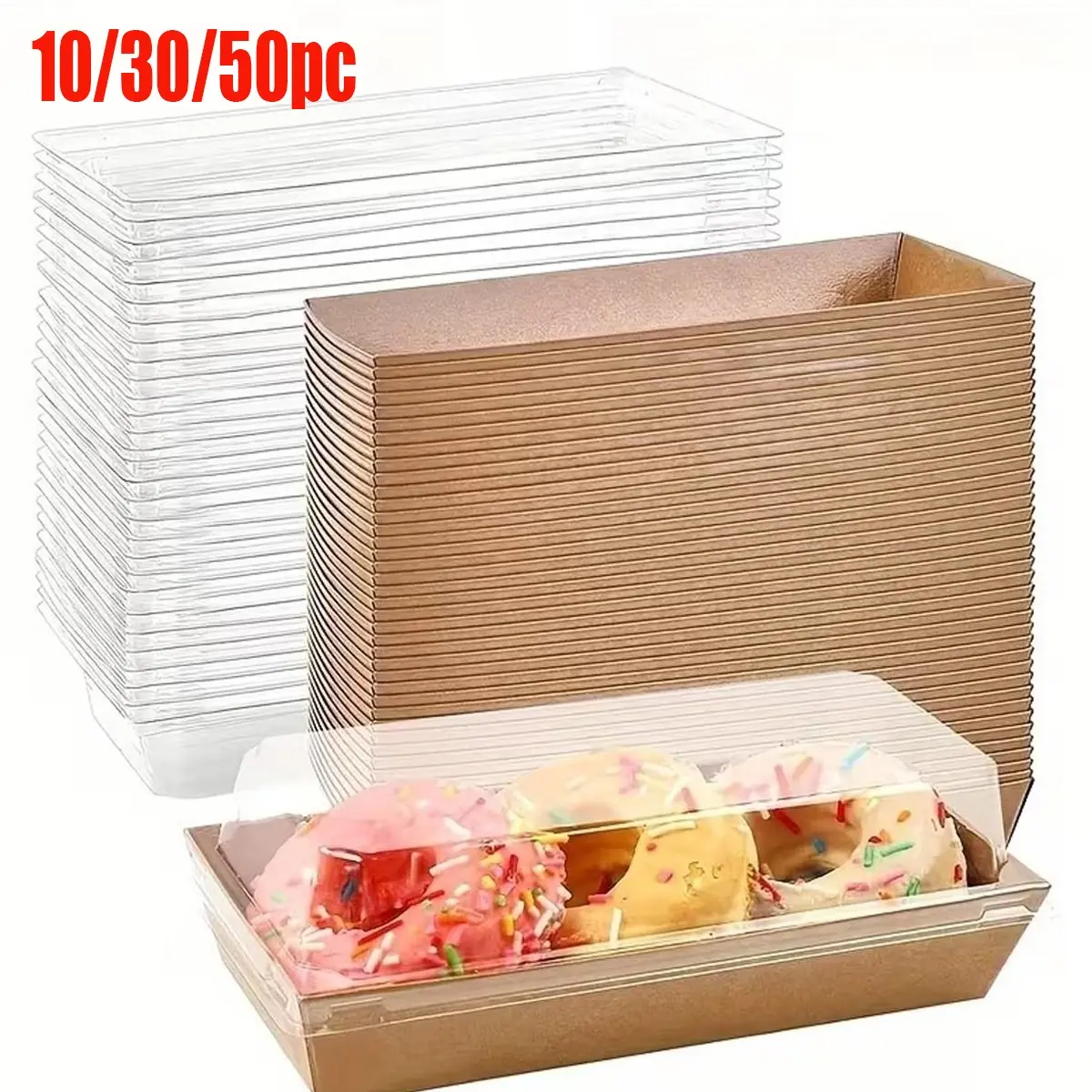 10/30/50pc kraft paper baking box, Bakeware, with safety lock cover, rectangular stackable food-grade dessert container, suitable for doughnuts, muffins, cookies, bakeries, cupcake parties, cafes, and other takeout packaging boxes
