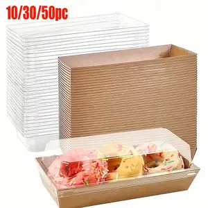 10/30/50pc kraft paper baking box with safety lock cover, rectangular stackable food-grade dessert container, suitable for doughnuts, muffins, strawberries and other takeout packaging boxes, also suitable for cookies, bakeries, cupcake parties, cafes, Chr