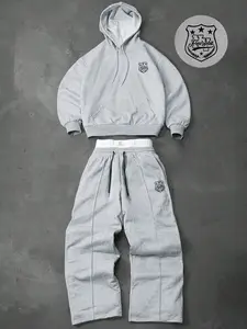 Men's Two-Piece Sportswear Set, Sweatsuit Outfits, Hooded Sweatshirt and Drawstring Pants, Graphic Design, Perfect for Fall & Winter, Preppy Style