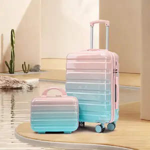 2 Piece Luggage Set PC Material 360° Spinner Wheels Telescopic Handle Gradient Color Carry-on & Larger Suitcase Combination Lock 14/20-in Sizes