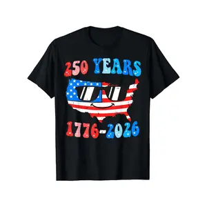 250 Years American Flag 1776 2026 250Th Anniversary Cotton T-shirt 1776 2026 USA Flag Independence Day Casual Unisex Round Neck Tee Holiday Gift Fashionable New Style 180G