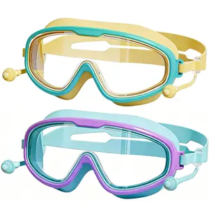 Swim Goggles with Integrated Earplugs, Anti-Fog Waterproof Wide View Swimming Glasses for Boys Girls, Comfortable Silicone Adjustable Strap, Toddler Pool Training Equipment