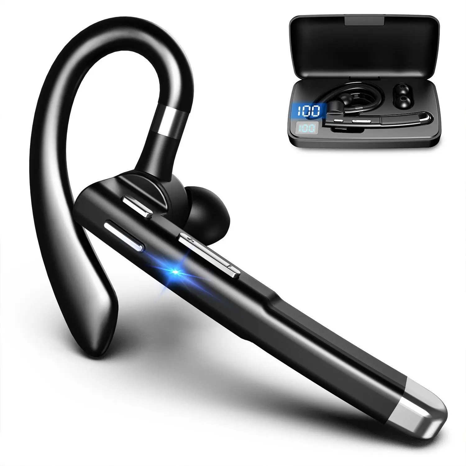 【Free Ship】SETIPS Single-Ear Bluetooth Headphones with Mic, Light Weight Earbuds, Noise Cancelling Headphones for Cell Phones & Android Devices, HiFi Bass, Waterproof Sports Earphones, 500Hrs Standby, LED Charging Case Audio Electronics