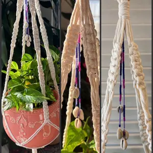 Siren Plant Hanger - Handcrafted Macrame with Shell Accents for Indoor & Outdoor Use