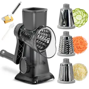 Rotary Cheese Grater, 3 Interchangeable Blades, Kitchen Utensils Vegetable Cheese Shredder -Slicer for Kitchen, Cheese, Potato, Zucchini, Nuts