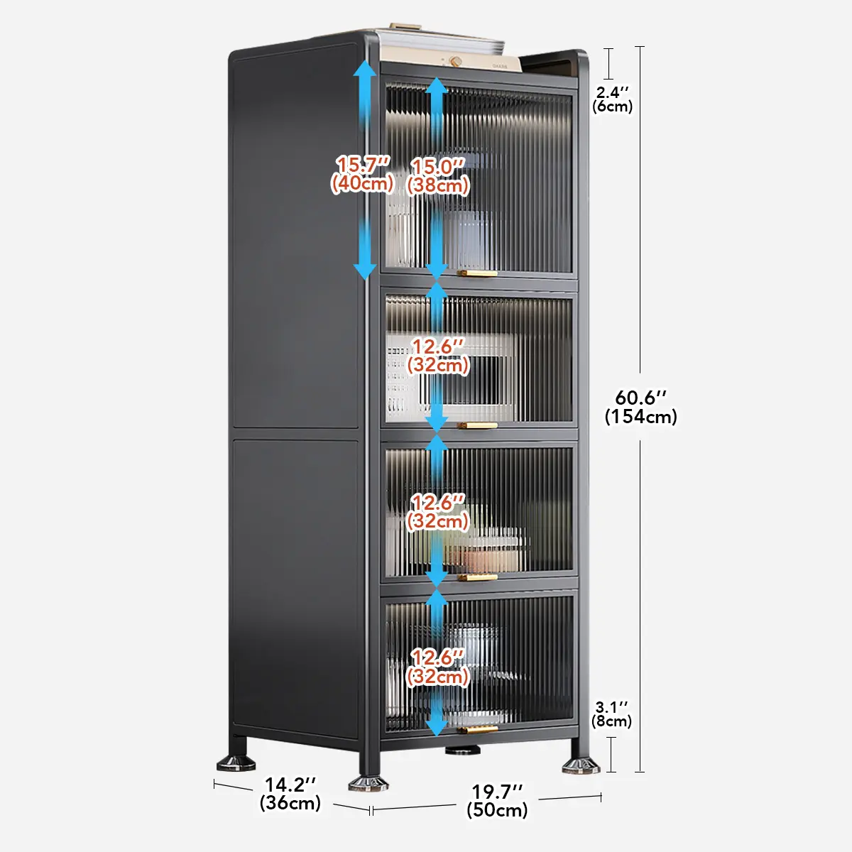 Joybos Space-saver Cupboards & Cabinets 5 Tier Narrow Pantry Storage Cabinet Baker Racks for Kitchen with Storage Kitchen Pantry Storage Rack Industrial Bookshelf Metal Water campingessentials
