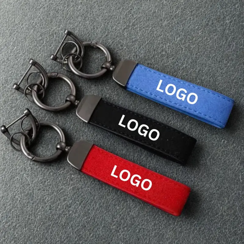Valentine gift Alcantara Car Keychain with 4 Color Metal Rings & Bag Pendant Perfect for Car Enthusiasts with Multiple Logos