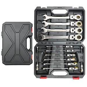 Dellaves 12-Piece Metric Flex-Head Ratcheting Wrench Set with Organizer 8-19 mm Ratchet Combination Wrenches 72-Teeth Chrome Vanadium Steel Tool Kit
