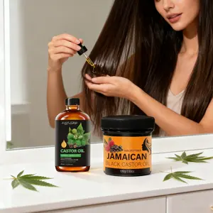 100ML Castor Oil Hair Serum & 100ML Jamaican Castor Cream Set, Deep Nourishment, Strengthen Hair, Control Frizz, Natural Moisture