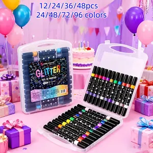 24-96 Color Dual-Ended Glitter Markers Set, Fast-Drying Fine Tip Watercolor Pens, DIY Pens, Ideal for Coloring Books, Card Making, Diaries, Art, Glitter Brush Markers