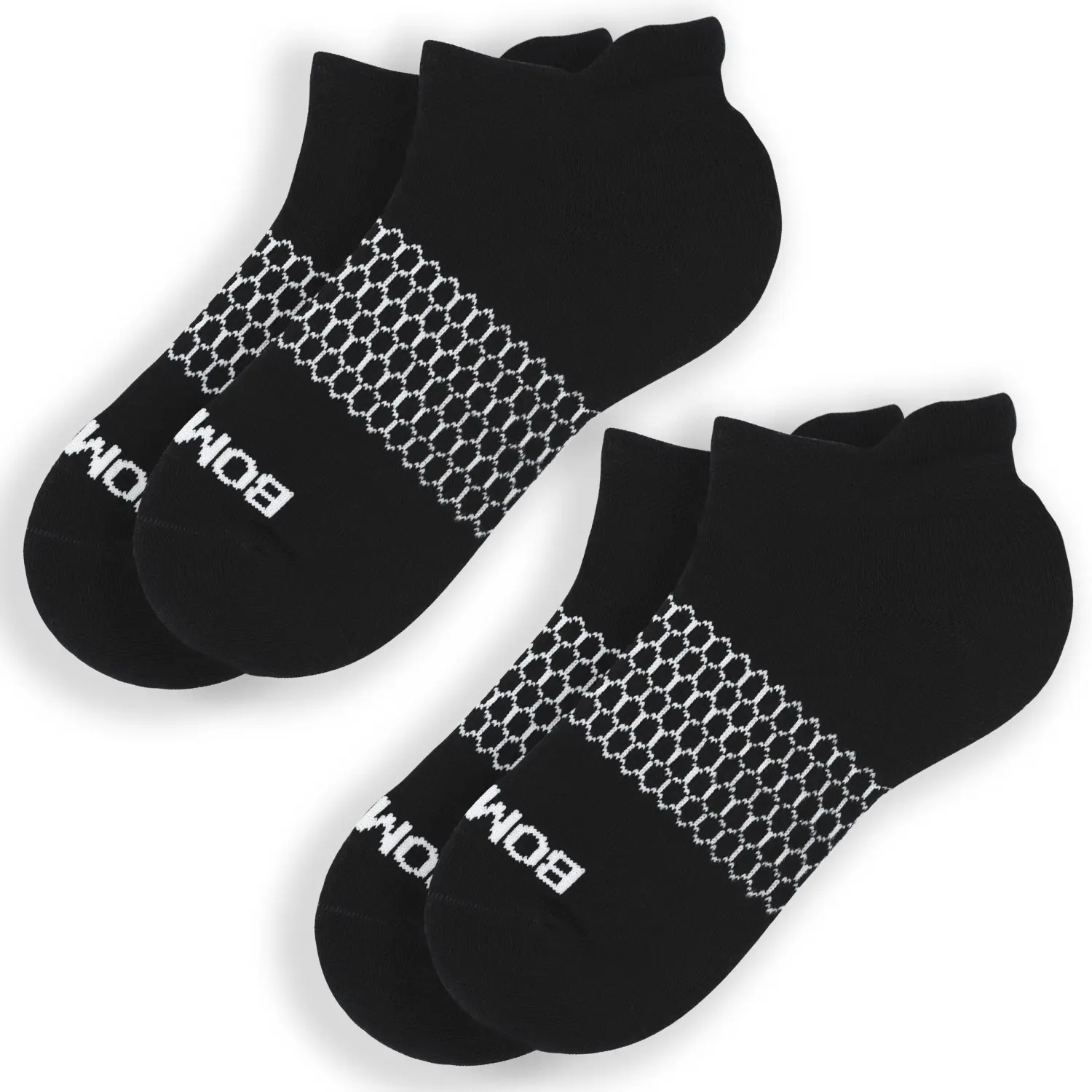 BOM Black Low-Cut Socks with White Honeycomb Pattern and Logo for Everyday Wear