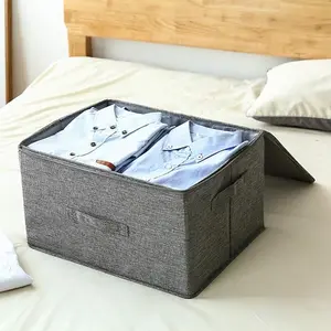 Storage Box with Zipper Lid, 36 Quart (approx. 3.6 liters) Fabric Storage Bin with Lid, Basket with Handle, Foldable, Washable, Cotton Linen, Wardrobe Clothing Storage Box - Gray, Size L