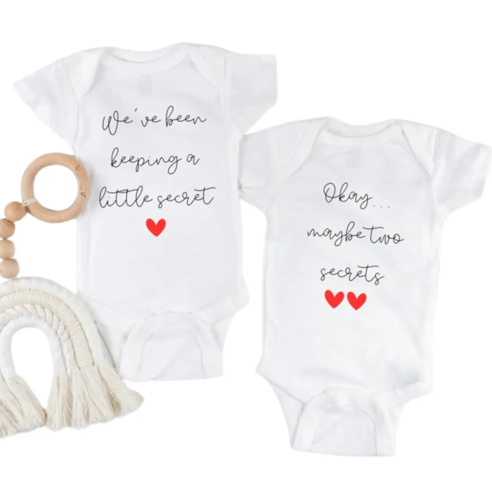 Twin Pregnancy announcement onesie - keeping a secret birth bodysuit - custom personalized twin baby girl baby boy outfit IVF miracle