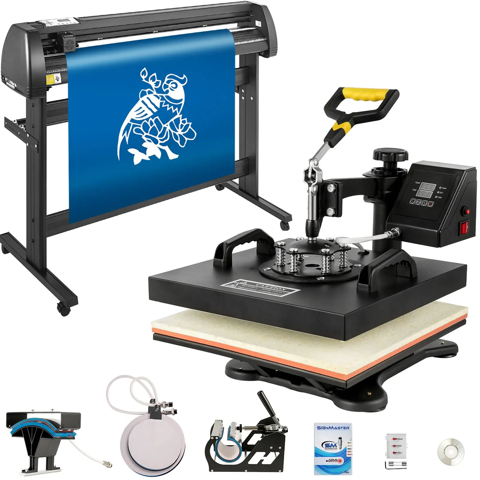 5-in-1 110V Heat Press with 15x15 Vinyl Cutter Plotter, 53 USB Serial Ports, Digital Control Panel, Complete Accessories for DIY Sticker Printing (Home Improvement Building Supplies), Heat Transfer Vinyl, Lcd Display