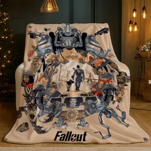 Fallout Themed Flannel Blanket | 100% Polyester, Soft and Durable, Non-fading Print, Ideal for Living Room, Bedroom Decor, Outdoor Camping, Perfect Gift for Holidays and Valentine'S Day