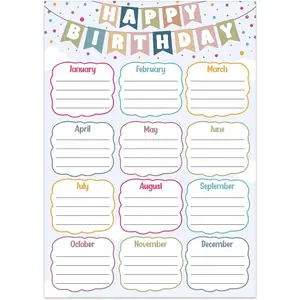 Birthday Chart for Classroom - Boho Happy Birthday Poster Reusable Birthday Calendar Laminated Class Birthday Chart Bulletin Board Decorations Back to School Teacher Supplies
