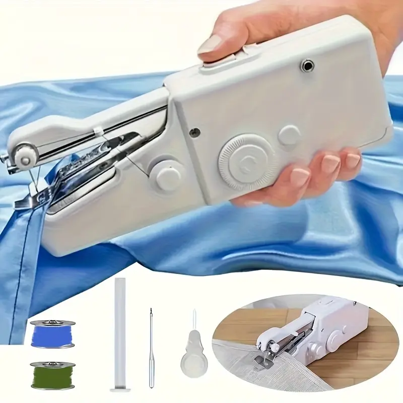 Handheld Electric Portable Mini Sewing Machine for Fabric Cloth Clothes DIY Clothing Sewing Supplies Plus Accessory Bag (The Blue Fabric On The Sewing Machine Is Self Contained And Not A Secondary)