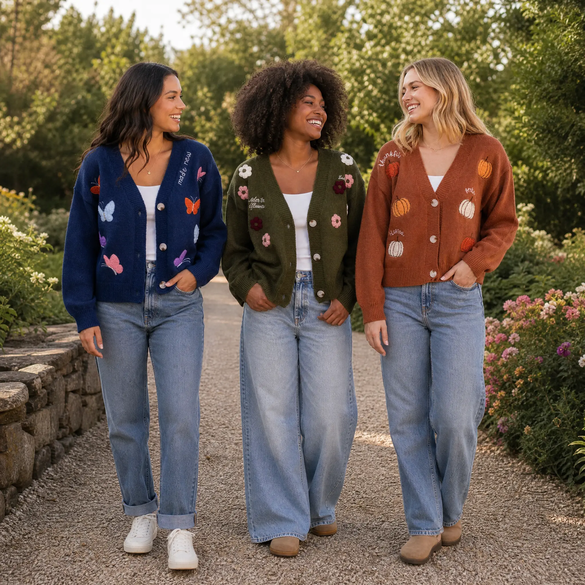 Love in Faith Women's Embroidered Fit V-Neck Long Sleeve Cardigan Top - Soft Nature Inspired Floral Knit, Ribbed Polyester Balloon Sleeves, Cozy Nature Inspired Women's Cardigans Love in Faith Women's Embroidered Fit V-Neck Long Sleeve Cardigan Top - Soft Nature Inspired Floral Knit, Ribbed Polyester Balloon Sleeves, Cozy Nature Inspired Women's Cardigans