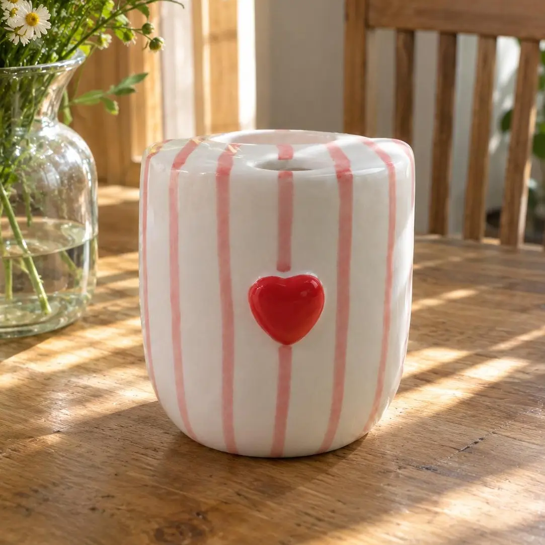 10OZ Pink Striped Heart Coffee Mug Ceramic Travel Cup Cute Reusable Dishwasher Microwave Safe Perfect Gift for Women Coffee Tea Lovers