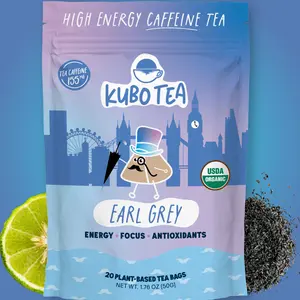 Kubo Tea: Organic Earl Grey Black Tea | High Caffeine Tea (155 mg) | Healthy Coffee Substitute | Bergamot Citrus Beverage | 20 Ct | Compostable Packaging