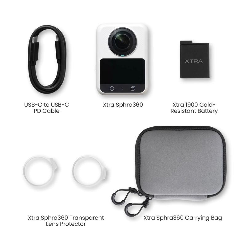 Xtra Sphra360 360 Camera, 8K Panoramic Video, 1-Inch Sensor Equivalent, 100MP High Resolution, Waterproof Action Camera, 105GB Built-in Storage, Bullet Time, Broad Compatibility, Vlog