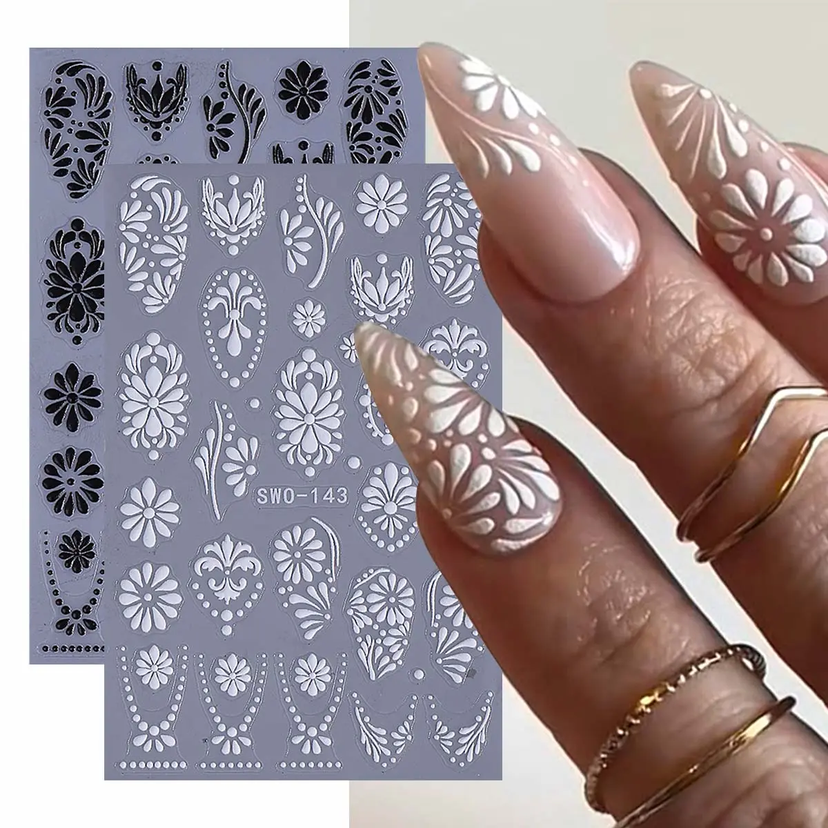 2pcs Bohemian Style 3D Nail Art Stickers, Self-Adhesive Ethnic Mysterious Floral Patterns Design, Matte Finish, DIY Manicure Decoration for Women & Girls, Nail Art Supplies, Nail Art Products