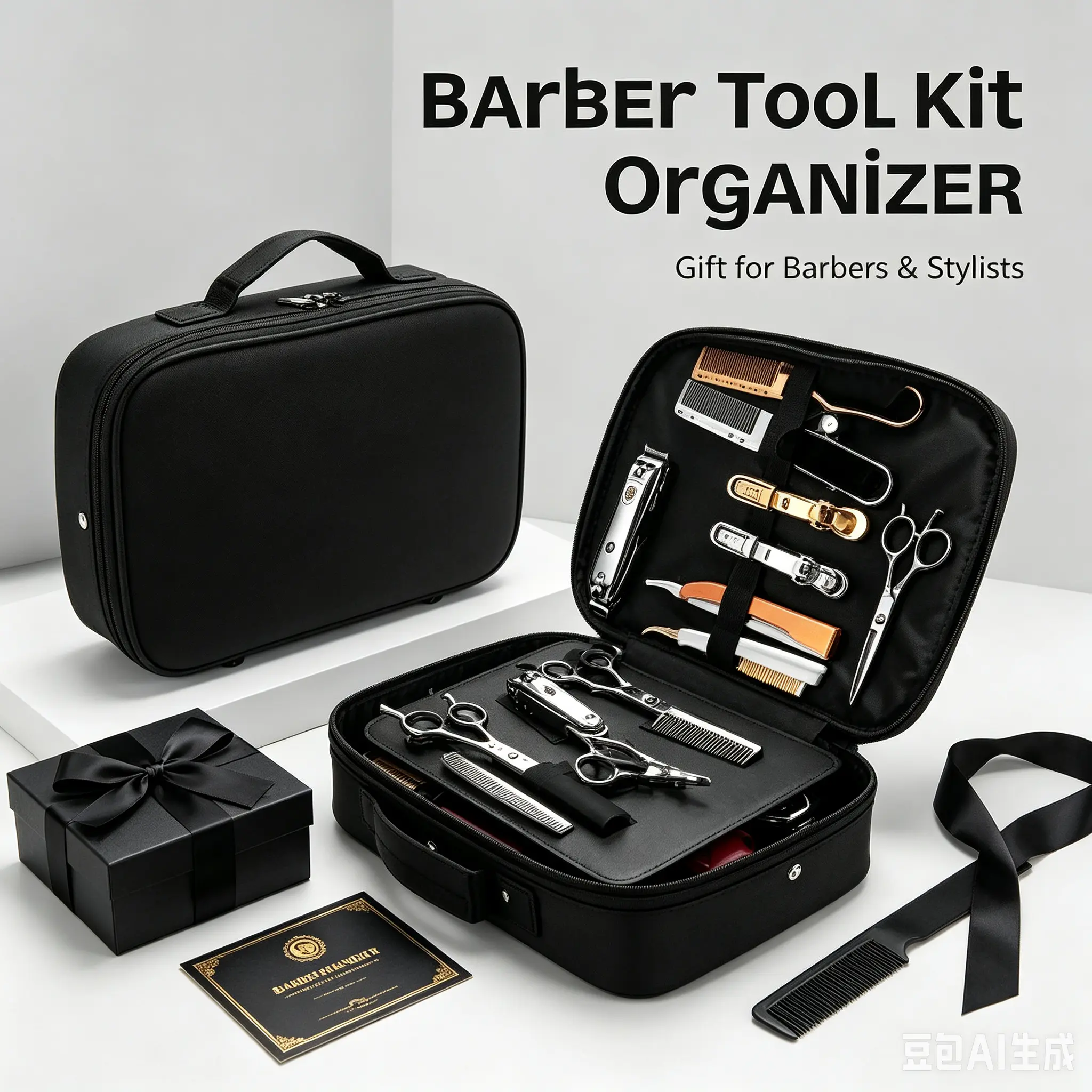 Barber Tool Bag Portable Hair Stylist Carry Case, Large Capacity Water Resistant Barber Supplies Organizer Handbag with Multiple Dividers, Professional Travel Storage Bag for Hair Scissors, Straight Razors, Clippers, Salon Accessories