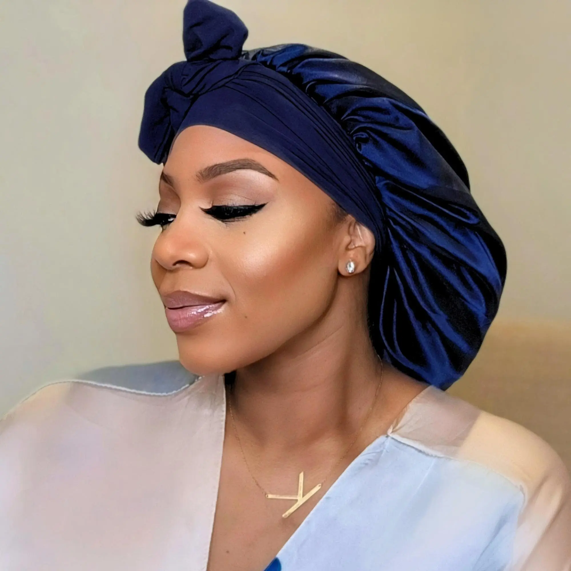 Original Stretch Tie Satin Bonnet | Navy Blue
