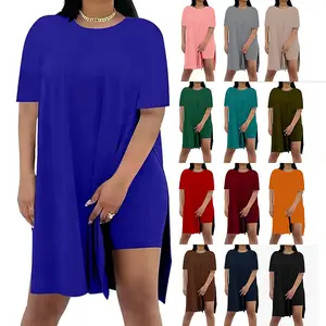 Women Plus Size 2 Piece Outfits Short Sleeve Tunic Tops and Skinny Biker Shorts Sets Tracksuits