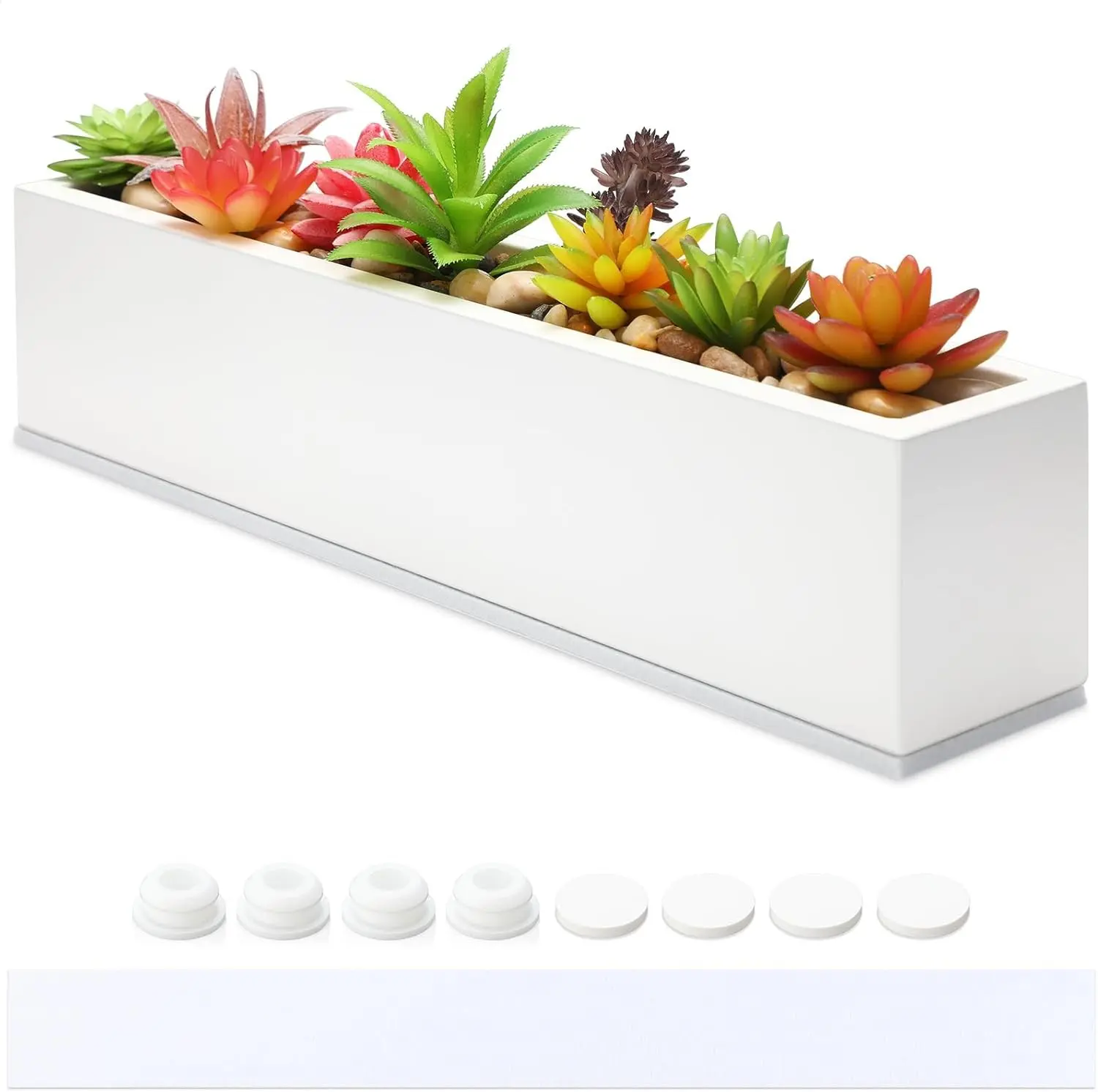 1 Pcs White Long Rectangular Succulent Planter Box (16.1x3.2x3.5 in) - Indoor Window Sill Planter, Indoor Planter
