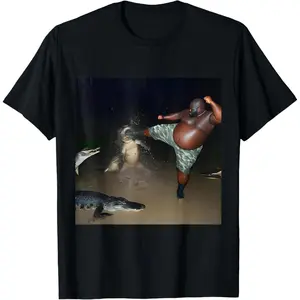 Man Kick Alligator In Swamp Funny Oddly Specific Meme T-Shirt
