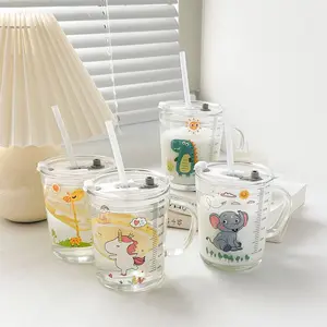 Kids Graduated Glass Drinking Cup with Protective Silicone Sleeve, Food Grade BPA Free Lead Free Phthalate Free Accurate-Scale Measuring Cup, Heat Resistant Anti-Slip Shatterproof Wide-Mouth Easy-Grip Tumbler, Dishwasher & Microwave Safe for Toddlers Mug