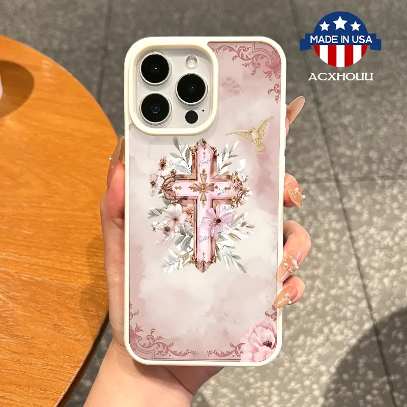 MagSafe Magnetic TPU-Silicone Shell Phone Case for iPhone 11/12/13/14/15/16 & Pro Max, Multi-Model Ultra Thin Accessory with Waterproof Resistance, Aesthetic Floral Cross Design, Anti-Fall Protection, Accessories