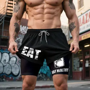 Unisex Chained Captive Face Funny Slogan 2 Layer Athletic Workout Shorts