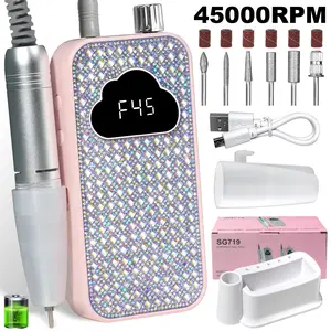 LIMEGIRL Professional Nail Drill Machine 45000 RPM: Portable Diamond Nail Drill Kit Rechargeable 1800 mAh Electric Nail File, Suitable for Thick Acrylic Nails, Includes Ceramic Nail D Bit with Polishing Band for Nail Salon Technology