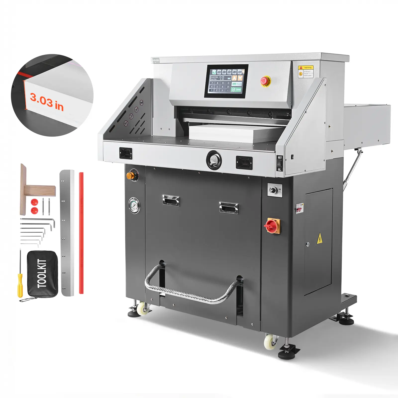 【summerfinds】VEVOR 220V Plug Metal Hydraulic Electric Paper Cutter Guillotine Trimmer, 28" Wide Cutting Width, 3.03in Cutting Thickness, Infrared Function, Spare Blade, Emergency Stop Button, All-Round Safety Design for Menus, Books, Albums, Paper Cutting