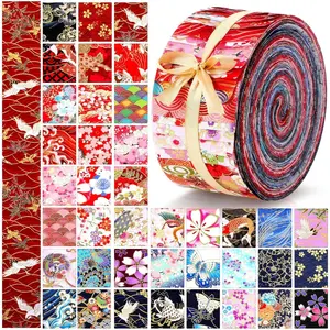 40 Pcs Japanese Jelly for Quilting, Cotton Jelly Rolls 39.37 x 2.56 Inch, Different Asian Patterns Patchwork Craft Sewing Supplies for Quilters Sewing