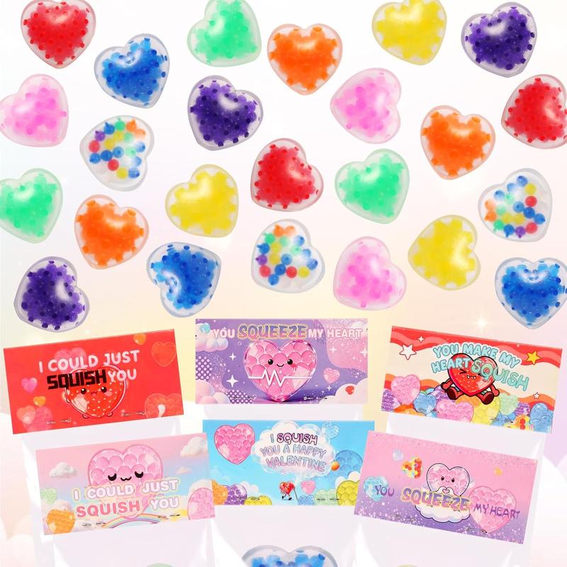 24-Pack Valentine’s Day Cards with Heart Stress Balls, Stress Relief Squishy Fidget Toys, Classroom Exchange Prizes & Party Favors