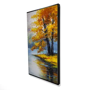 360 Stand Framed Wall Art Print - 24x48 in. Minimalist Artistic Nature Photo Decoration with 2 Trees & Tree Reflections for Living Room Home Decor, Landscape